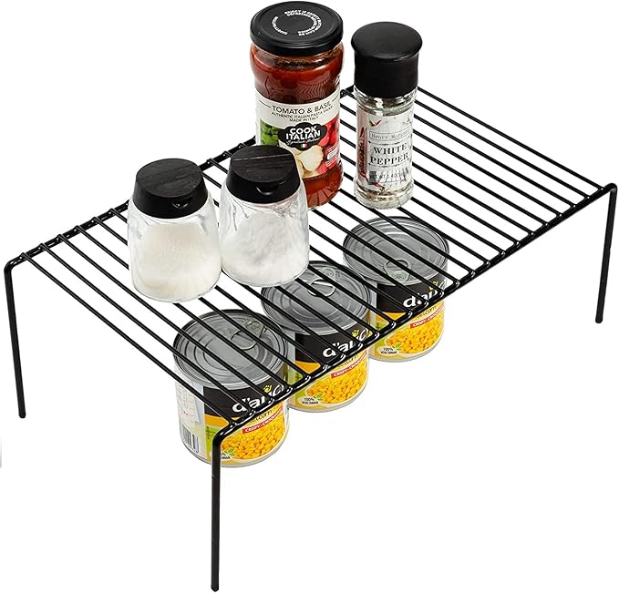 Redrubbit 2 Pack Large (15.7 x 9. 4 Inch) Cabinet Storage Shelf Rack, Rustproof Kitchen Counter and Cabinet Shelf, Storage Rack Organizer for Kitchen, Fridge, Cabinet, Bathroom, Black