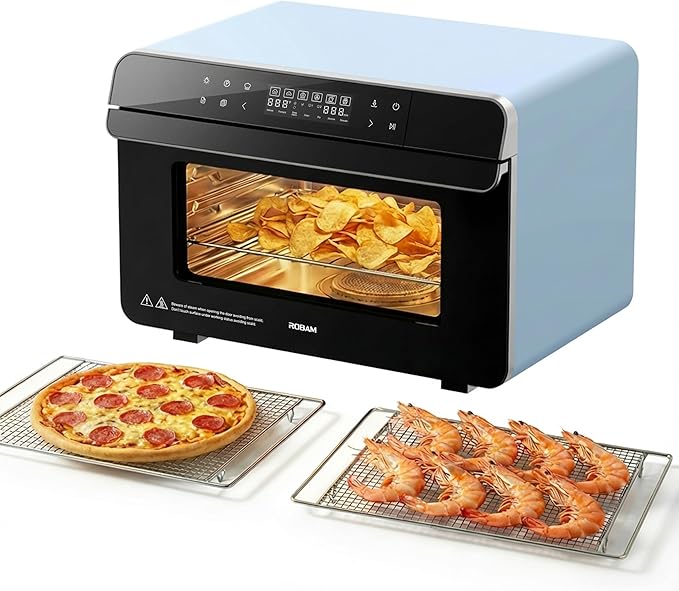 ROBAM Countertop Combi Steam Oven, 20-in-1 Multifunction Air Fryer, Convection Steam Roast & Bake, Multi-Stage Cooking, Self-Clean, Heat-Resistant, 7 Modes, 30 Built-In Recipes CT763 (Blue)