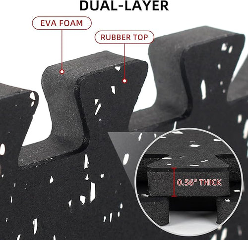 0.56in Thick 96 Sq Ft Exercise Equipment Mats, 24 Tiles Rubber Top EVA Foam Workout Mats, Interlocking Gym Flooring for Home Gym, 24 x 24in, Black & White