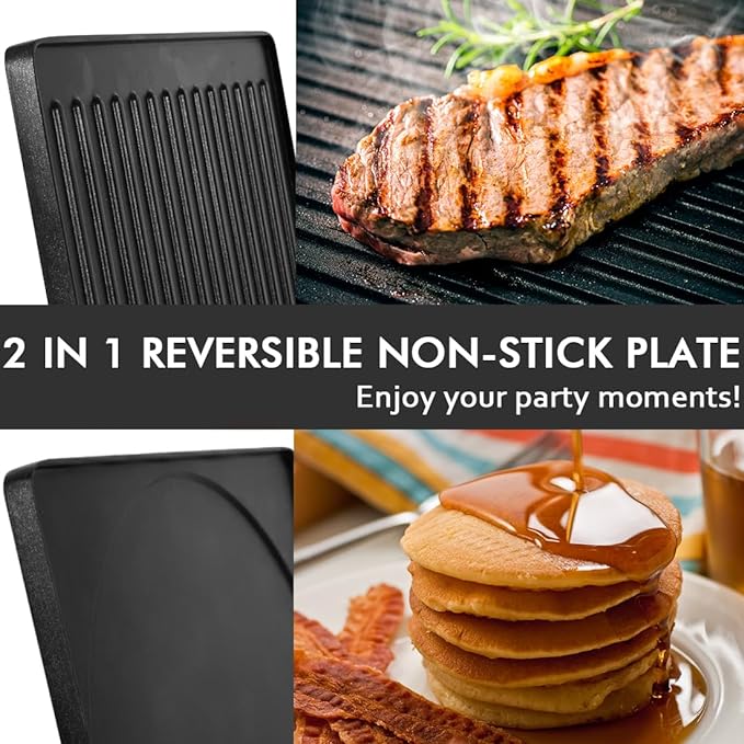 Raclette Table Grill, CUSIMAX Electric Grill, Indoor Grill Korean BBQ Grill With 2 in 1 Reversible Non-stick Plate, Crepe Maker with Adjustable temperature control, 8 Raclette Pans & Wooden Spatulas