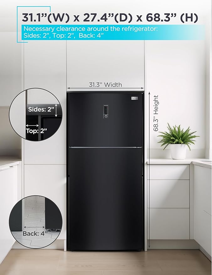 BLACK+DECKER 16.4 Cu. Ft. Top Mount Refrigerator with Freezer, 2 Door Fridge with Separate Temperature Controls, Auto Defrost, Full Size Kitchen Appliance For Homes and Apartments, BR1640KB, Black