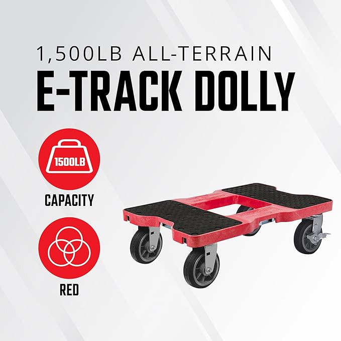 SNAP-LOC, All Terrain 4 Wheel Heavy Duty Dolly Cart, 6 Inch Casters, E Strap Attachment Included, 1,500 lb Capacity, Made in USA, Red