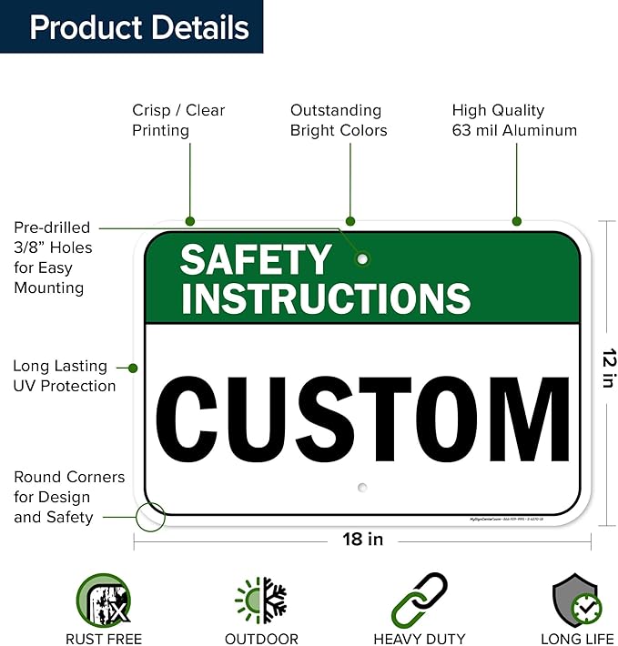 Custom Safety Instructions Sign, Ansi Sign, Osha Compliant, 12x18 Inches, Rust Free .063 Aluminum, Fade Resistant, Made in USA by My Sign Center