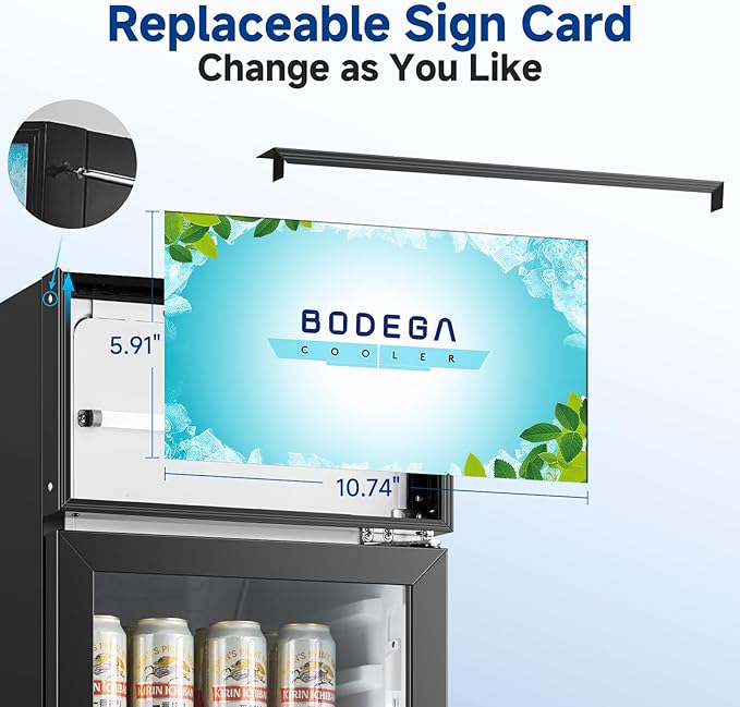 BODEGACOOLER Commercial Refrigerators, Drink Fridge with Glass Door, Tall Beverage Cooler, Single Door Display Refrigerator, for Beer, Soda, 6.34 Cu.ft Capacity