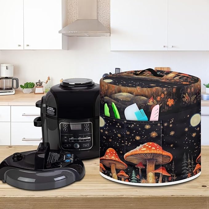 Red Mushroom Moon Rice Cooker Cover for Instant Pot 6 Qt Inner Pot with Carrying Handle and Two Pockets for Spoon Fork Convenient Gifts for House Table Living Room