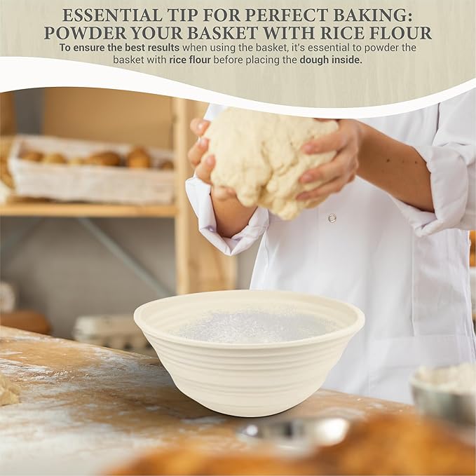 Premium Foldable Silicone Sourdough Banneton Bread Proofing Basket - Includes Oval & Round proofing Bowls (9.5 Inch) - Oven & Dishwasher Safe, Gifts for Artisan Bakers - Beige