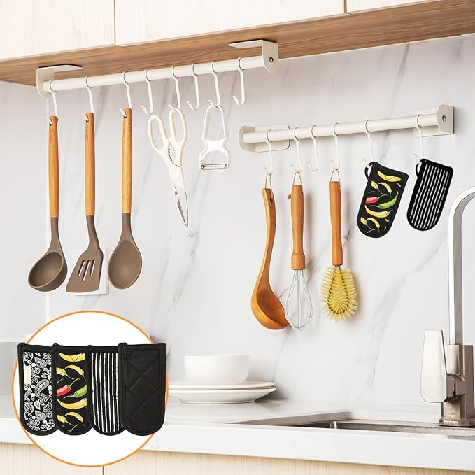 4PCS Cast Iron Skillet Handle Cover - Heat Resistant Cotton Pan Pot Handle Covers, Non-Slip Hot Handle Covers, Machine Washable Handle Mitts for BBQ and Baking Supplies