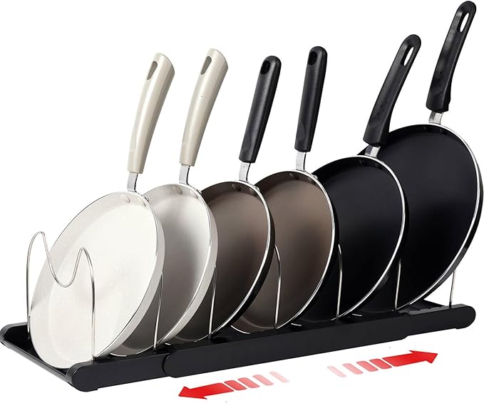Expandable Pot and Pan Organizer Rack with 7 Stainless Steel Adjustable Shelves, for Neatly Storing Cookware, Pots, Pans, Lid (Style 2)