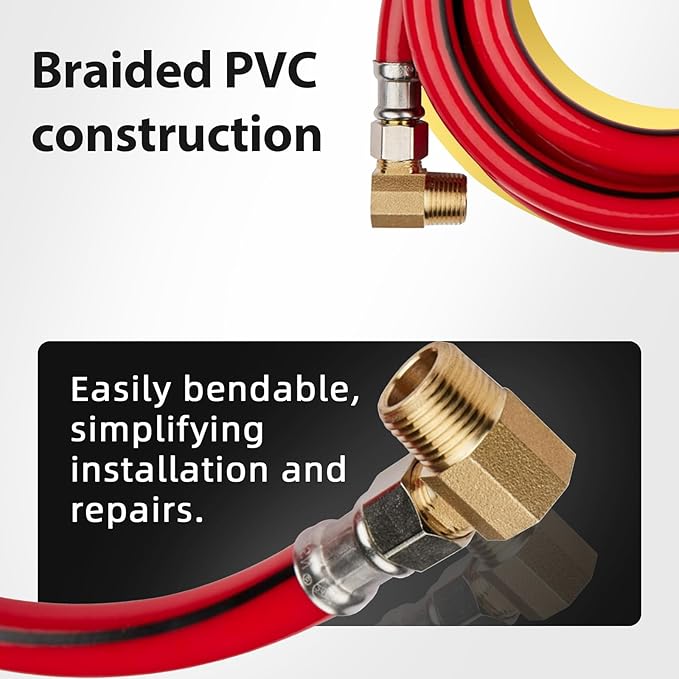 10 Pack Foskan 6FT Red PVC Dishwasher Hose With 3/8" Comp x 3/8" MIP Brass 90 Degree Elbow,Flexible Water Line Connector for Standard Dishwashers （6FT）