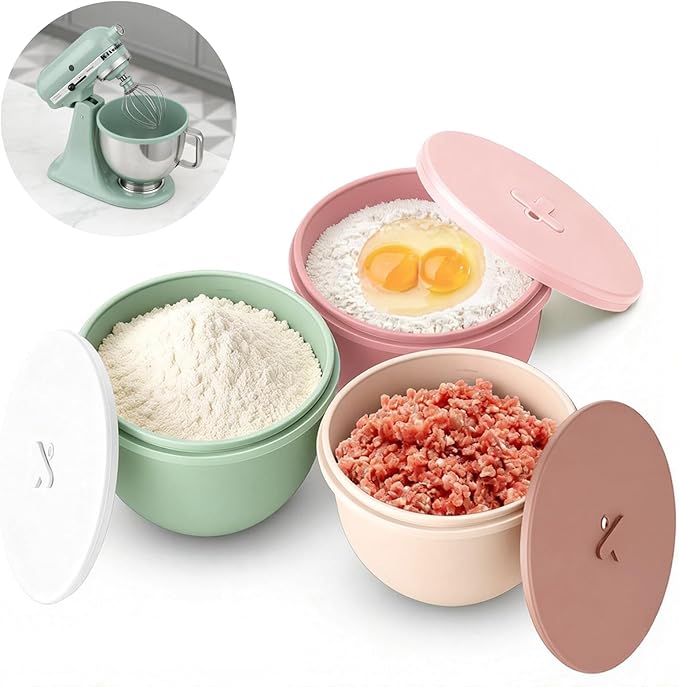 Omoiyari Premium Morandi Colors 3-Pack Silicone Bowl Liners with Lids for KitchenAid 6-Qt Bowl-Lift (Only), 2mm Extra-Thick Silicone, Odour-Free,Air Valves for Dough Proofing,Dishwasher Safe, BPA Free