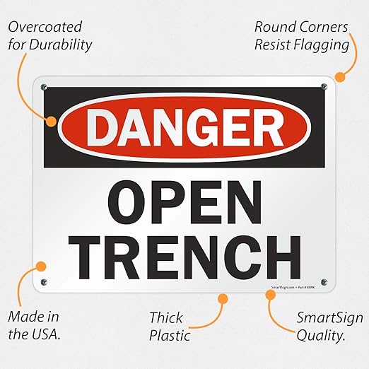 SmartSign "Danger - Open Trench" Sign | 10" x 14" Plastic