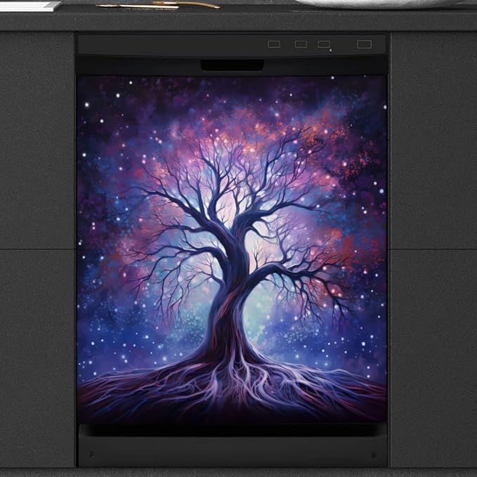 Dishwasher Magnet Cover Starry Sky Galaxy Tree Refrigerator Covers Magnetic Sheet Sticker Farmhouse Kitchen Decorative Home Cabinet Decals Appliances Stickers, 23x26 inch