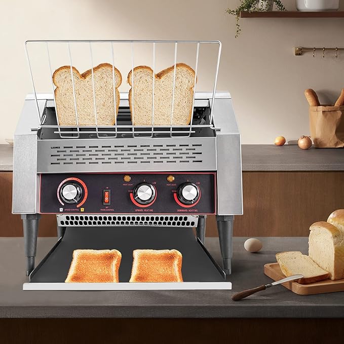 450 Slices/H Commercial Conveyor Toaster, 2600W 7 Gears Electric Stainless Steel Restaurant Toaster Oven with Crumb Tray for Restaurants, Hotels 18.31 * 16.42 * 15.27in