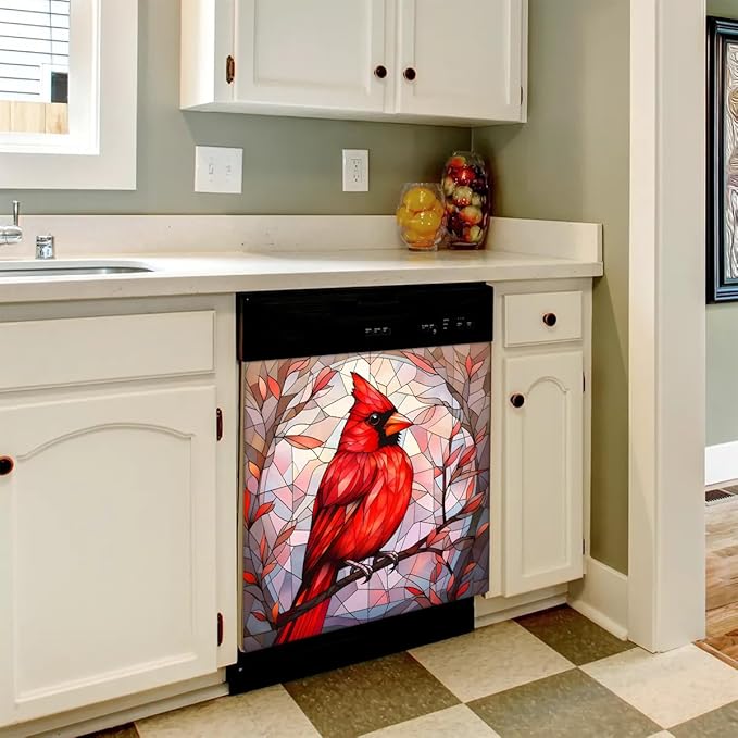 Dishwasher Magnet Cover for The Front Christmas Cardinal Prints Dishwasher Door Cover Panel Decals Magnetic Refrigerator Cover for Kitchen Farmhouse Home Decor A-287