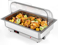 Rectangular Chafing Dish Electric Buffet Set with Temperature Control, 9QT Roll Top Stainless Steel Food Servers and Warmers with Transparent Lid for Catering Wedding and Parties