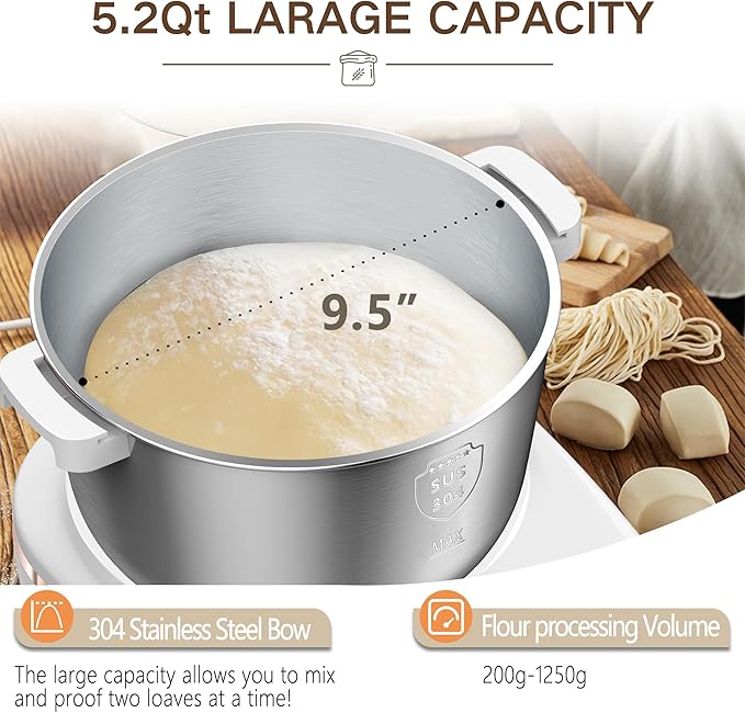 AIZIYO DoughChief, 5.3QT Dough Mixer, Dough Maker with Ferment Function, 304 Stainless Steel Bowl, Removeable lid, Touch Panel Control, Electric Dough Proofing Box for Pizza & Bread