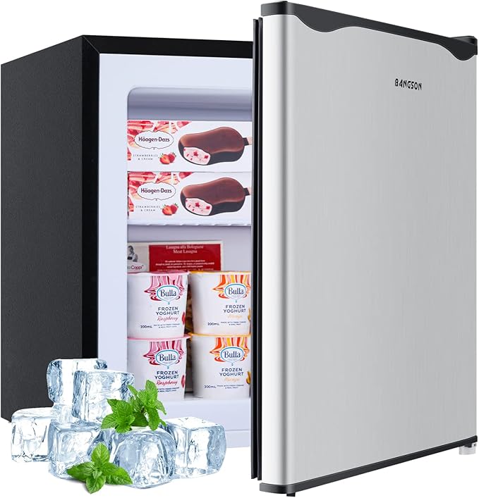 BANGSON Upright Freezer,1.1Cu.ft Mini Freezer with Removable Shelf, Single Door Compact Freezer for Home, Kitchen, Office, Apartment(Silver)