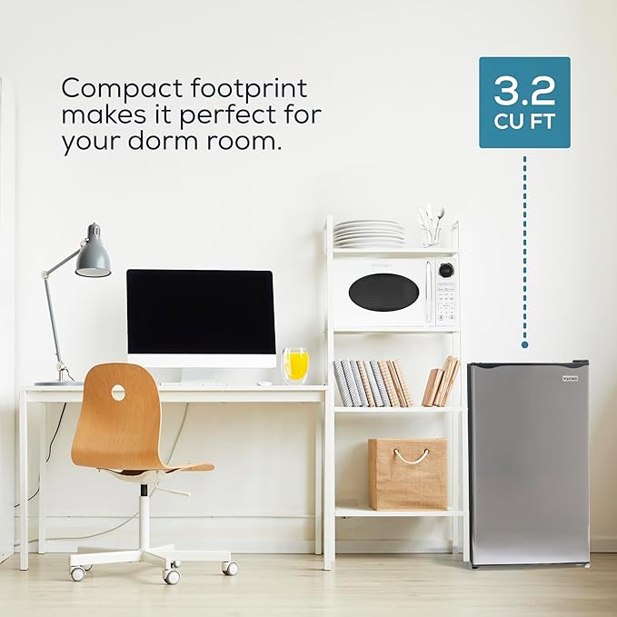Igloo 3.2 Cu.Ft. Single Door Compact Refrigerator with Freezer - Slide Out Glass Shelf, Perfect for Homes, Offices, Dorms - Platinum