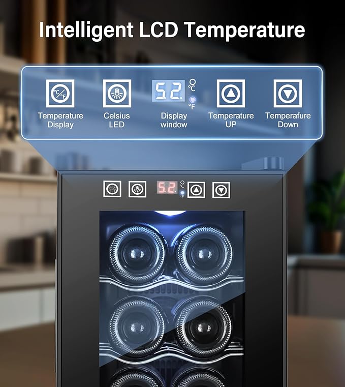 8 Bottle Beverage Refrigerator Mini Wine Cooler with Fast Cooling Thermoelectric Wine Cabinet Cellar for Women Men Gifts Bar Apartment