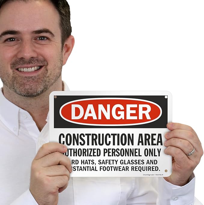 SmartSign "Danger - Construction Area, Authorized Personnel Only" Sign | 7" x 10" Aluminum