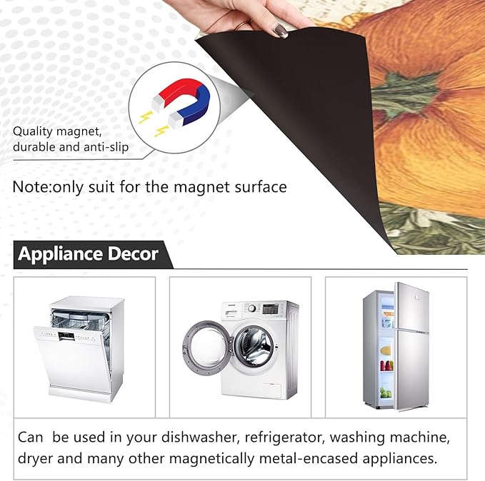 Fall Pumpkins Beige Dishwasher Magnet Cover Front Door Magnetic Dishwasher Cover Decorative Refrigerator Magnet Covers Dishwashers Magnetic Sticker for Home Kitchen Decor, 23" x 26"