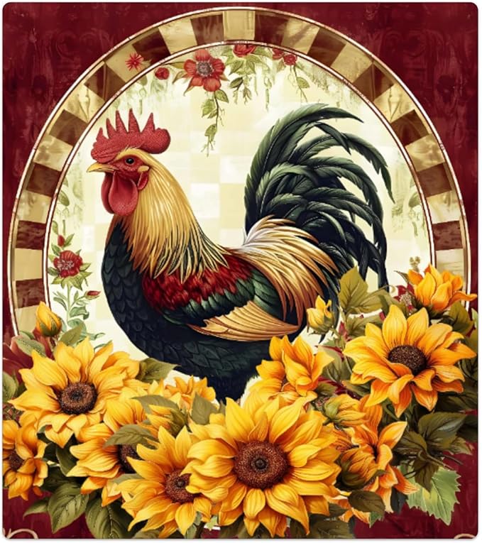 Retro Sunflower Rooster Dishwasher Magnet Cover Front Dishwasher Cover Decor Reusable Magnetic Door Cover Panel Decal Home Appliances Stickers Kitchen Refrigerator Fridge 23"x26"