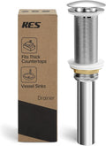 KES Polished Chrome Bathroom Sink Drain with Extended Thread, All Metal Pop Up Drain Stopper without Overflow for Thicker Vessel Sinks and Countertops, Brass and Stainless Steel, S2022D-CH