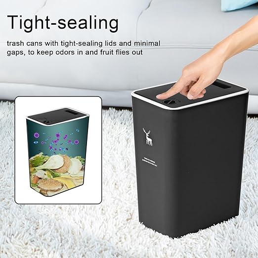 XPIY Trash Can with Lid, 2 Pack 4 Gallons/15 Liters Garbage Can with Press Top, Small Trash Can Dog Proof, Plastic Trash Bin, Waste Basket for Bathroom|Kitchen|Bedroom|Office (1, Blackwhite)