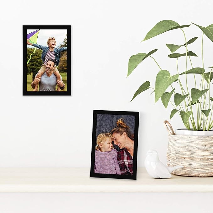 Americanflat 4x6 Picture Frame with Shatter-Resistant Glass - Streamline Collection - Thin Border Photo Frame for Tabletop and Wall Display - Hanging Hardware and Easel Stand Included - Black