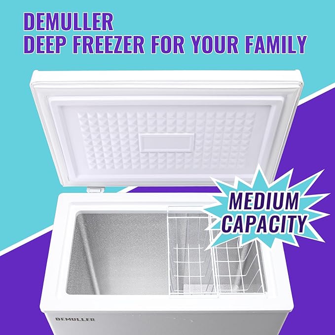 Chest Freezer, Small Deep 4.0 Cubic Feet White Freezing Machine, Compact Top Open Door with Electronic Panel, Temp Range -12 ℉ to 50 ℉, Two Storage Wire Baskets, Manual Defrost