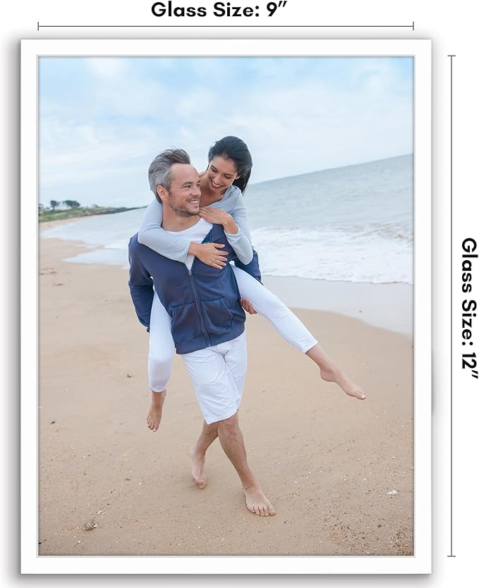 Americanflat 9x12 Picture Frame with Shatter-Resistant Glass - Streamline Collection - Thin Border Photo Frame for Tabletop and Wall Display - Hanging Hardware and Easel Stand Included - White
