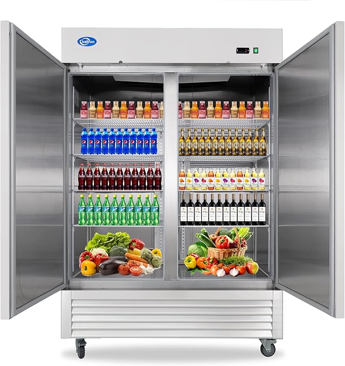 54" Commercial Refrigerator with 2 Solid Door, 49 Cu.ft Reach-in Stainless Steel Refrigerator, Fan Cooling Refrigerator for Restaurant, Bar, Home, Shop