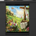 Easter Bunny Cross Meadow Sun Dishwasher Magnet Cover, Reusable Refrigerator Panel Stickers Microwave Front Door Covers Magnets for Kitchen Home Appliances Holiday Party Decorations 23 X 26 in