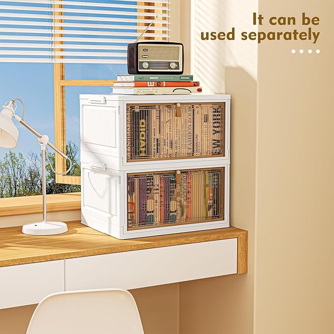 4 Tier Plastic Storage Bins with Lid 28QT - Stackable Storage Containers with Wheels, Folding Storage Boxes, Collapsible Storage Bins, Closet Organizers and Storage