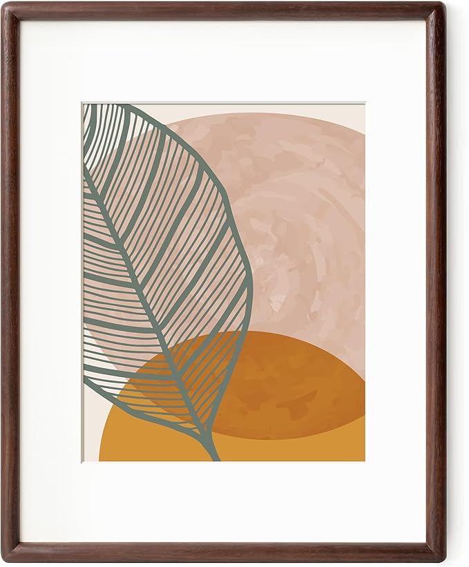 Axeman 11 x 14 Walnut Frame - Rounded Corner 11x14 Picture Frame Matted to 8x10 - Natural Walnut Wood 14x11 Photo Frame with Tempered Glass for Wall Mount Display
