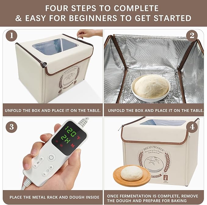AICNLY Foldable Bread Proofing Box –Sourdough Starter Warmer Box with 77-122℉ Temp Control & 48H Timer, Insulated Fermentation Chamber for Sourdough, Yogurt, Pizza & Kombucha