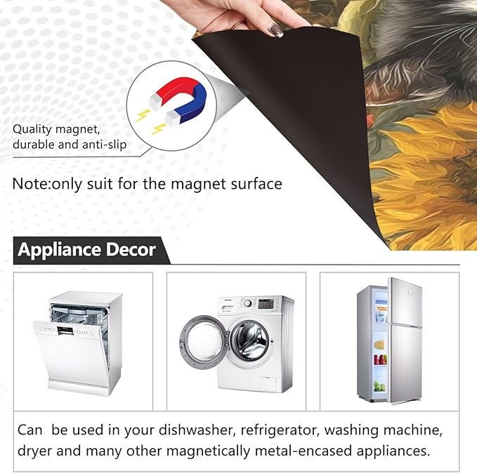 Fall Cat Yellow Sunflowers Dishwasher Magnet Cover Front Door Magnetic Dishwasher Cover Decorative Refrigerator Magnet Covers Appliances Stickers for Home Kitchen, 23" x 26"
