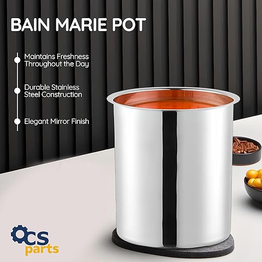 OCS Parts 8.25 Quart Bain Marie Pot | 9-5/8" x 7-3/8" Stainless Steel Pot for Warm or Cold Food, Sauces, Soups, or Organizing Cooking Utensils