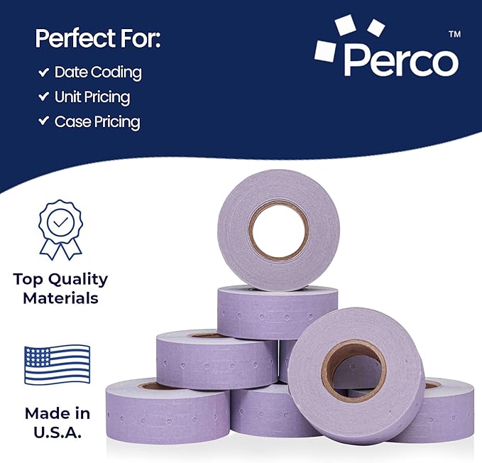 Perco 1 Line Lavender Labels - 32 Rolls, 4 Sleeves, 32,000 Blank Price and Date Gun Labels for Perco Lite, X, Plus and Pro 1 Line Price and Date Guns - Made in USA