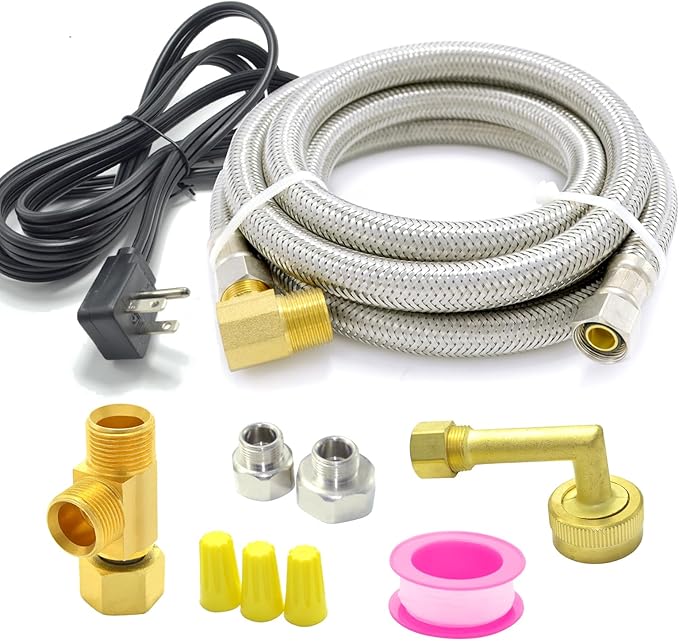 Universal Dishwasher Installation Kit,8 Ft Stainless Steel Dishwasher Hose,Burst Proof Water Supply Line with 3/8" Compression Connections