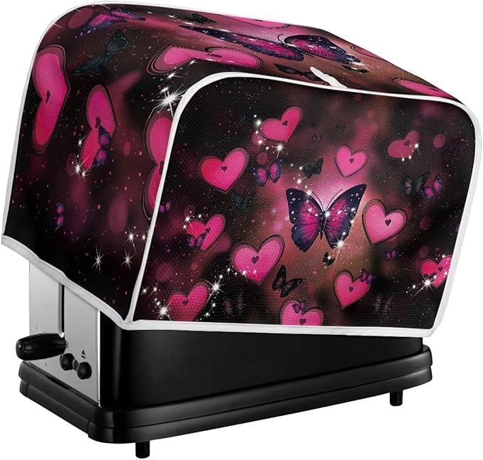 UNICEU Valentine's Day Toaster Dust Cover Protector Compatible with 2 Slice Butterfly Heart Print Heat-Resistant Dust Protection Anti-scratch Home Kitchen Decor
