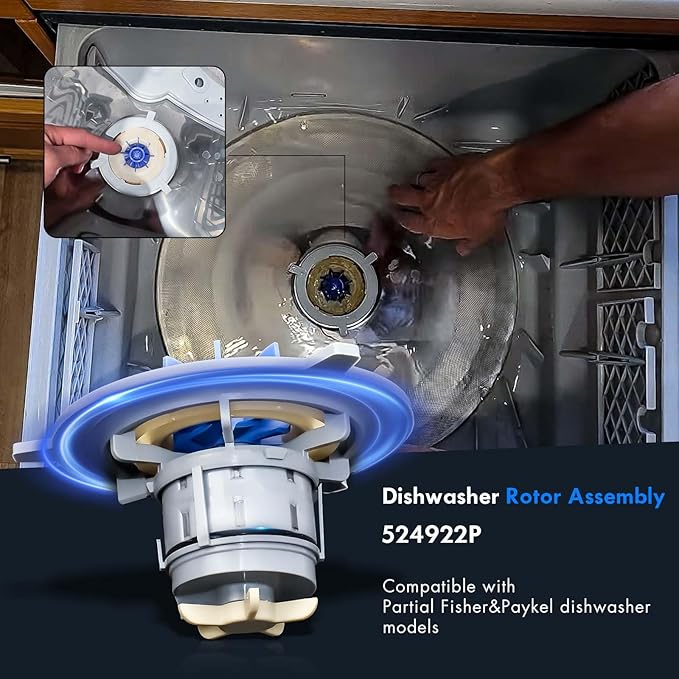 524922P Motor Rotor Assembly Fit for Fisher & Paykel Dishwasher Drawer Pump Motor Replacement Part OEM Appliance Parts Suits DD24 DS24 DD60 DS60 Ending in a 9 and 10 Series Models, 6x6x4 in