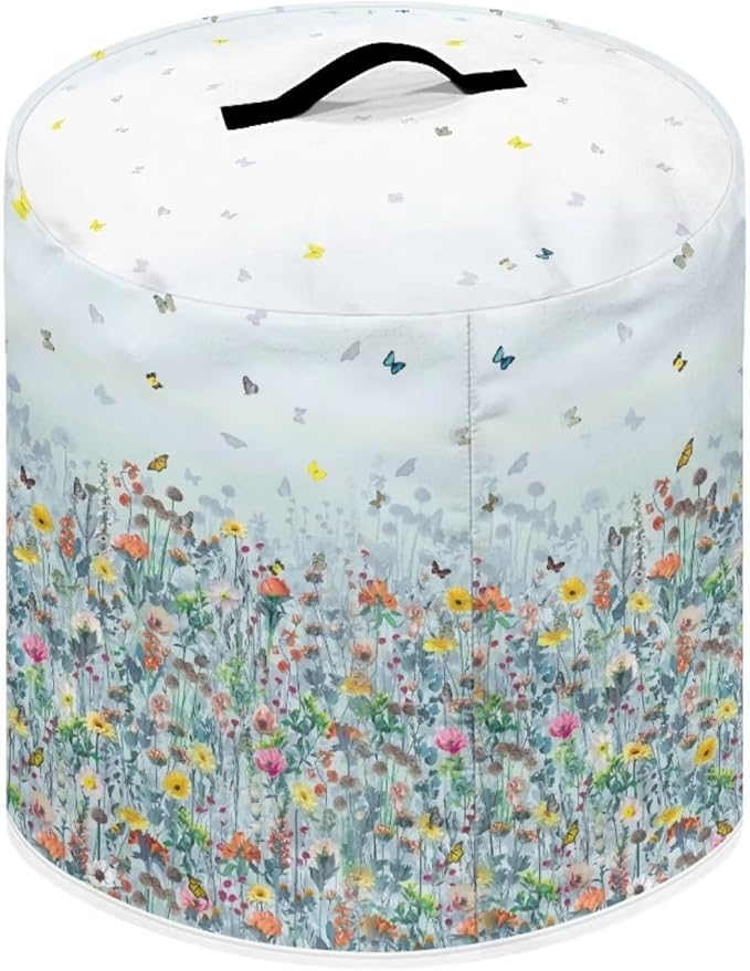 Insulated Pressure Cooker Appliance Cover, Also Fit for Air Fryer and Crock Pot, 3 Qt Dust Cover with Pocket for Spoon/Cooking Utensils/Recipes, for Home Decoration, Flower Butterfly Blue