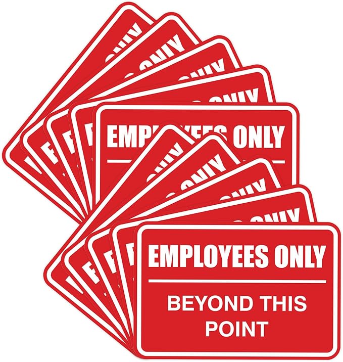 All Quality Classic Framed Employees Only Beyond This Point Wall or Door Sign | Easy to Install Business Signage - Large (Red) 10 Pack