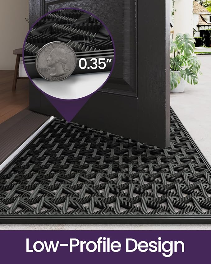 DEXI Front Door Mat Outside Entrance Rubber 32x48, Welcome Floor Doormat Heavy Duty Non Slip, Dirt Trapper Waterproof Exterior Entry Mats All Weather for Patio Entryway Drainage, Black