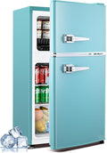 3.2 Cu.Ft Fridge with Freezer, Double Door Refrigerator with 7 Level Thermostat, LED Light, Adjustable Shelves, Food Storage Cooling Drink for Bedroom, Office, Dorm, Apartment, Blue