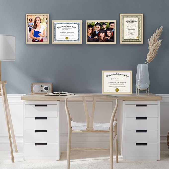 Americanflat 8.5x11 Diploma Frame with Polished Plexiglass - Set of 5 - Legacy Collection - Certificate Frame for Tabletop and Wall Display - Natural Oak