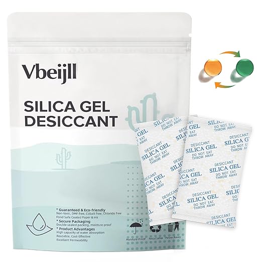2 Gram (50 Pack) Color-Indicating Silica Gel Packets, Premium Food Grade Desiccant - Rechargeable Moisture Absorbers for Food Storage, Electronics, 3D Filament & Safes