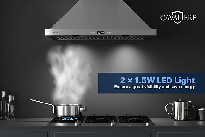 CAVALIERE Wall Mount Range Hood 30 Inch, 3-Year Warranty, Value-Focused 462 CFM Enhanced Stainless Steel, Ducted/Ductless Range Hood Convertible (Kit Included) LED Lights, Baffle Filter, Touch Control