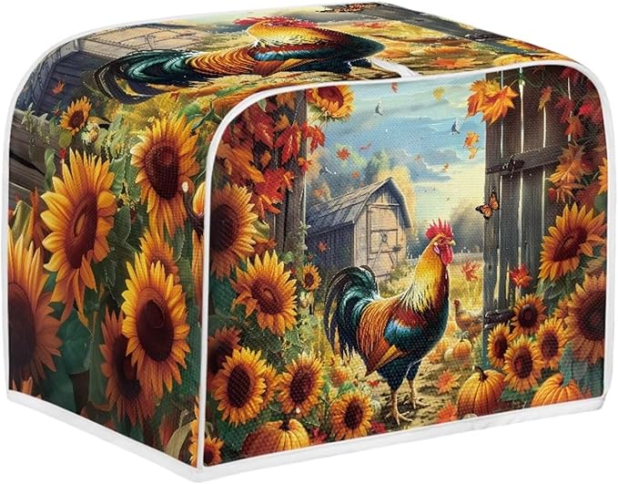 UNICEU Sunflower Rooster Print Toaster Dust Cover Protector Compatible with 2 Slice Heat-Resistant Dust Protection Anti-scratch Home Kitchen Decor
